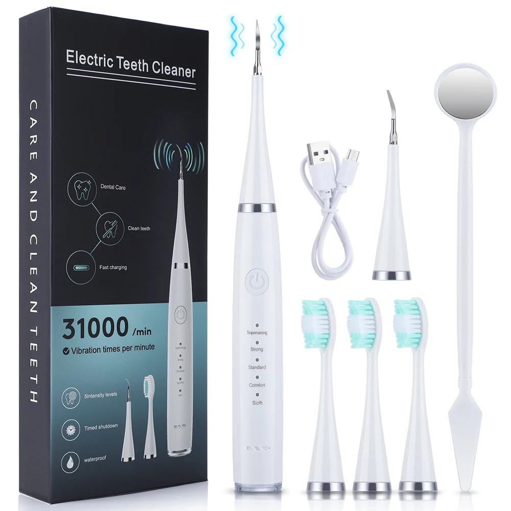 Electric Teeth Cleaner Tool, Dental Cleaning Device with 5 Modes, USB Rechargeable Tooth Cleaner, High Frequency Vibration for Daily Oral Care Sonic Plaque Remover