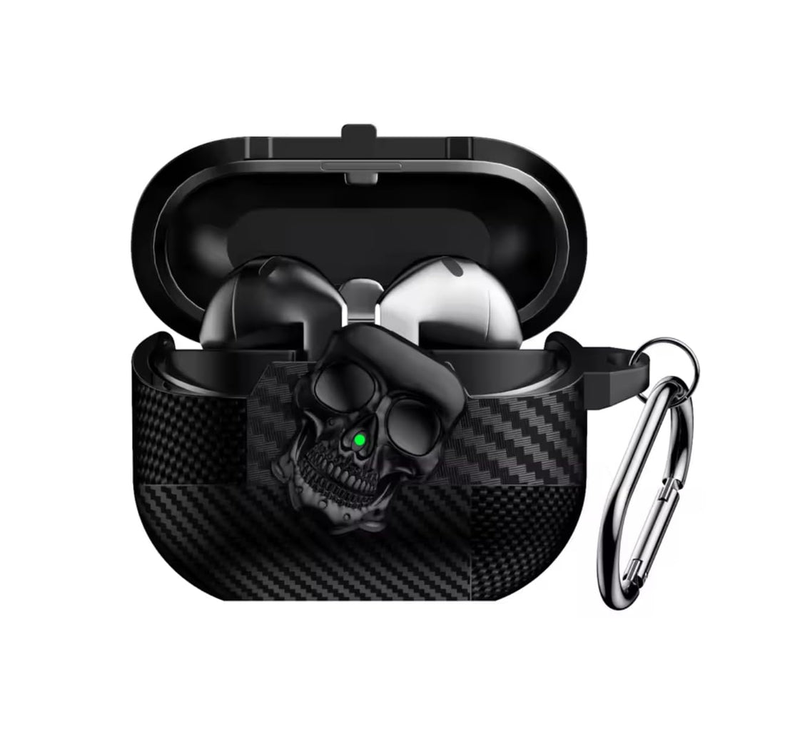Fekra Compatible with Samsung Galaxy Buds 3 Pro/Buds 3 Case Full-Body Shockproof (Secure Lock) Galaxy Buds 3 & Galaxy Buds 3 Pro (2024) with Carabiner (Skull Black)