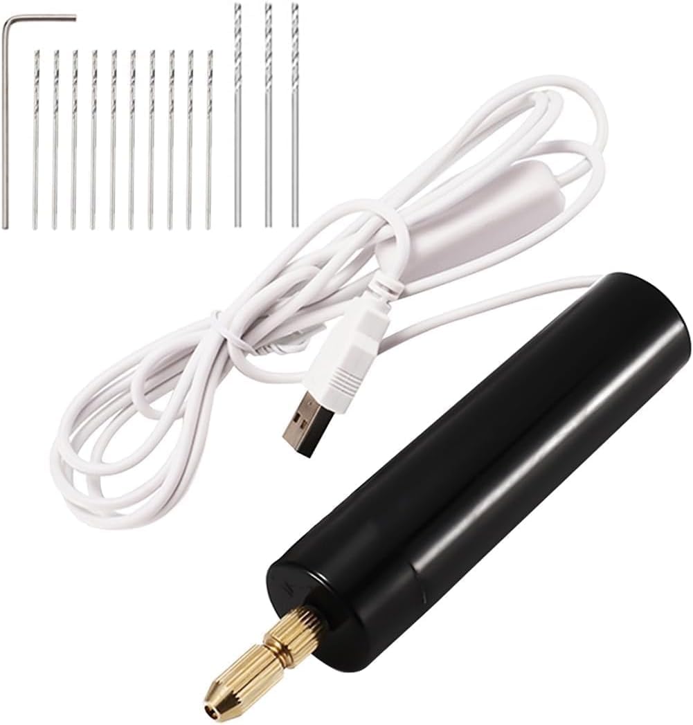 Electric Hand Drill Tools Set for Resin Casting Molds, Electrical Pin Vise Kit with 8 Pieces Drill Bits (0.8 to 1.2 mm) for Resin Plastic Wood Polymer Clay Jewelry Keychain Pendant Making Supplies