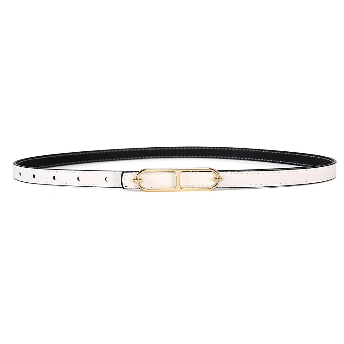 Luxury women's leather belt with metal buckle, perfect for pants and dresses, slim and adjustable design highlights modern femininity and everyday appeal