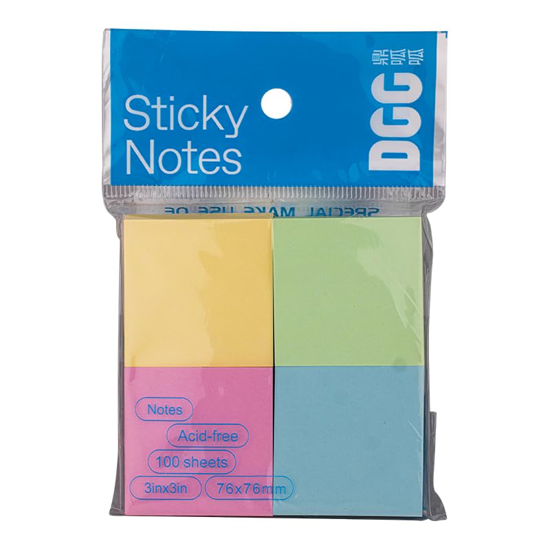 Sticky Notes, 4 Pastel Colours, 100 Sheets, 4x4cm Each, Acid-Free