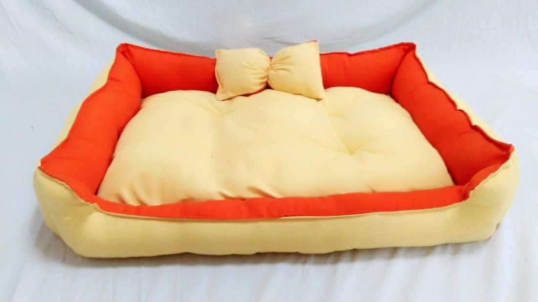 Rectangular double face bed - orange and yellow