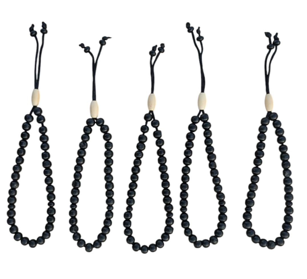 JAZZEEL Natural Wooden Rosary 5 Pack 33 Beads Black Color Gift for Hajj Umrah and Special Occasions Islamic Tasbih Misbaha for Pilgrims Spiritual Souvenir Bulk Set