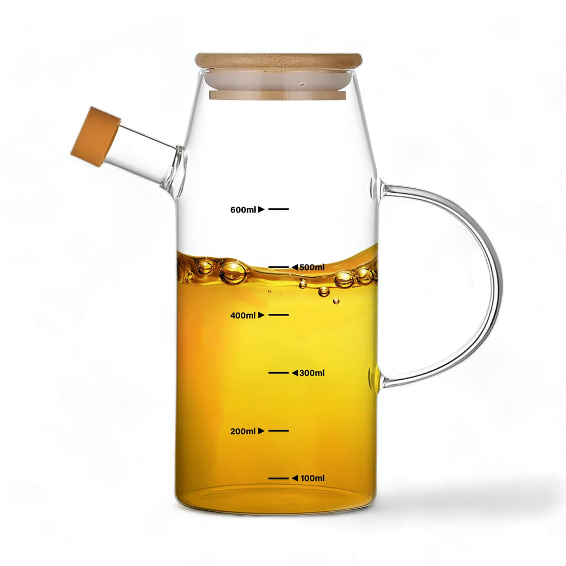 Plan A Olive Oil and Vinegar Dispenser Bottle, 600ml Clear Non-Drip Thermal Prusilica Glass Dispenser Bottle with Natural Bamboo Lid for Kitchen Home BBQ