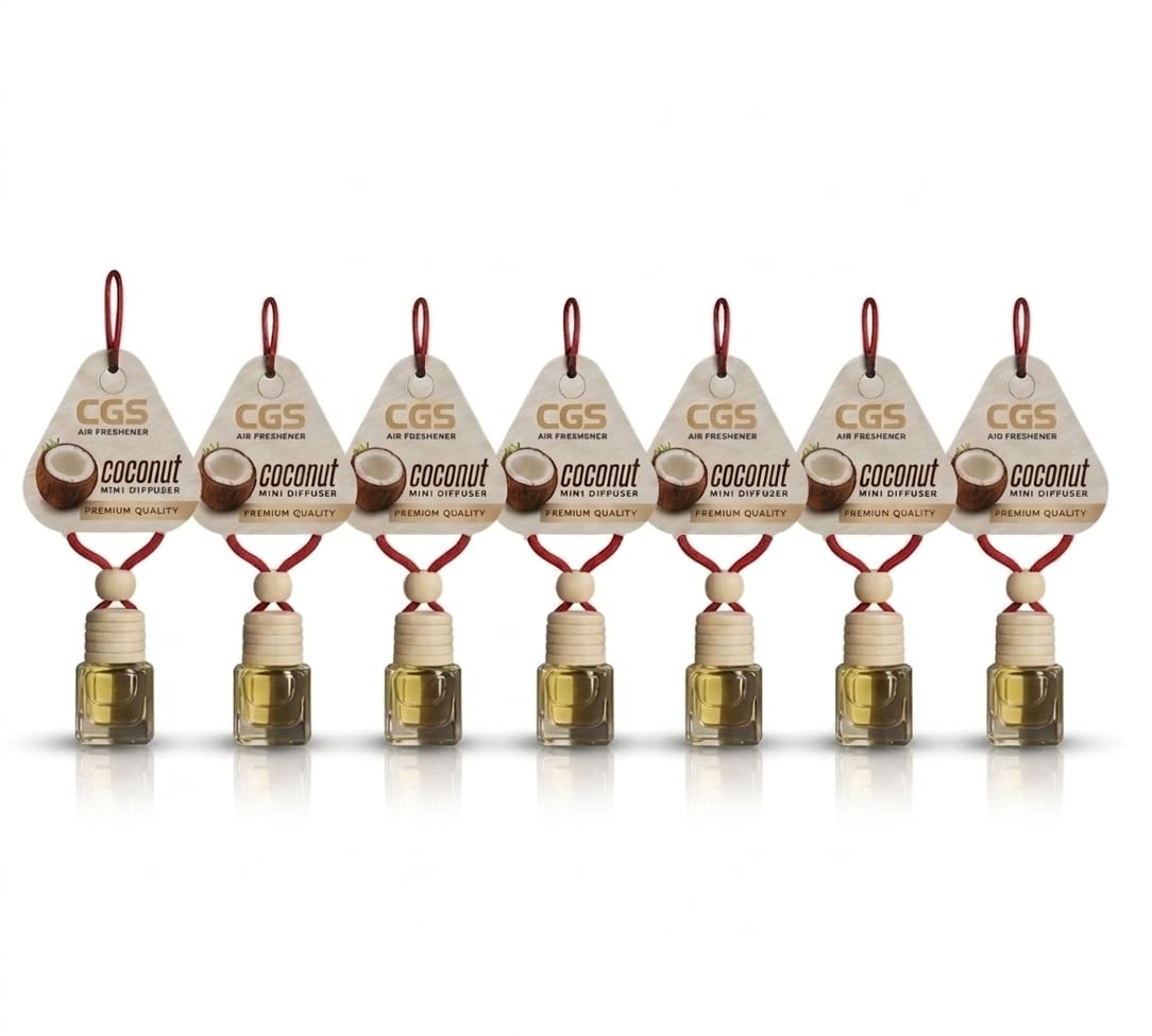 CGS | Premium Car Air Freshener 7-Pack Bundle - Long Lasting Mini Wood Diffuser with Essential Oils - 45 Days of Freshness ((Coconut))