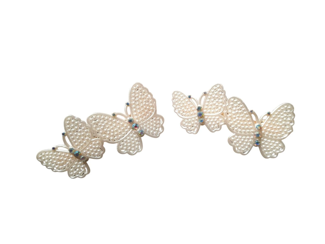 Pearl butterfly Hair Barrette with Accents, Bridal Hair Clip, White