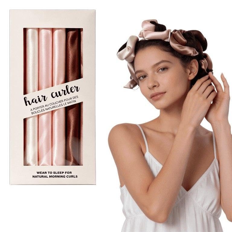 Flexible Curling Set - Satin Heatless Rollers for Natural Looking Waves, No Heat Required, 6 Pack
