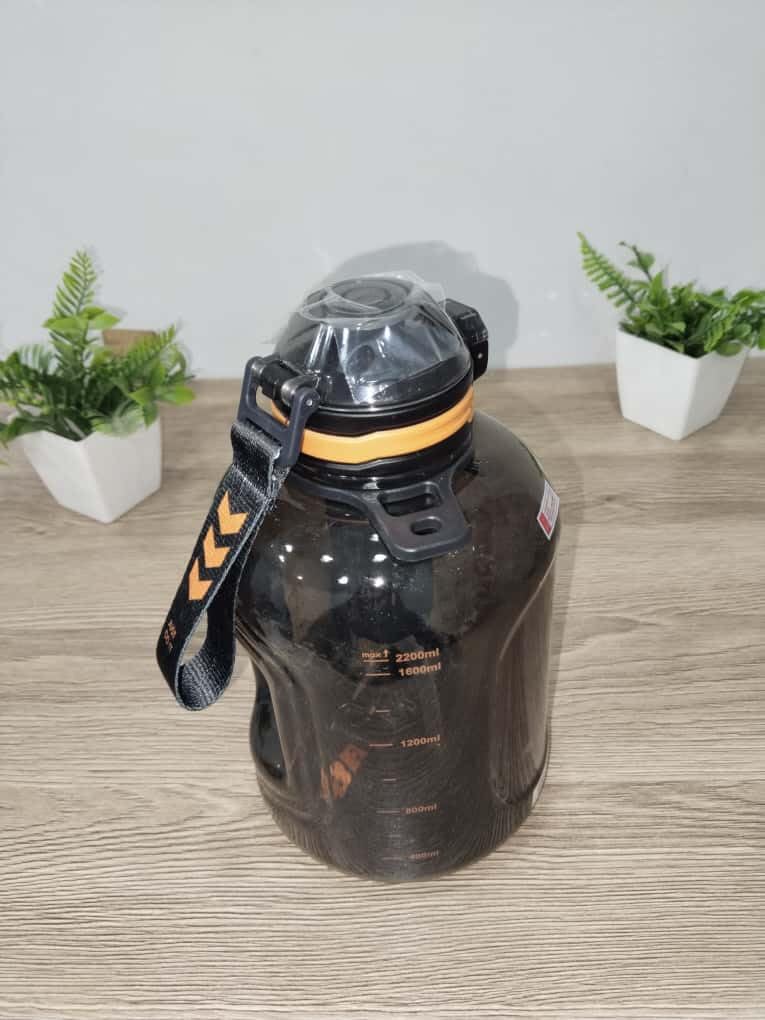 Generic Large Sports Water Bottle, 2200ml Capacity,Multiple Colors, Black with Carry Handle.