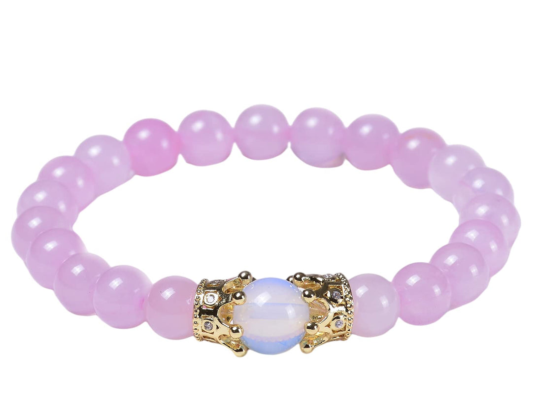 Jewbelet AU Crown Bead King Queen Charm Natural Stone Healing Energy Stretch Bracelet for Men and Women, 8mm