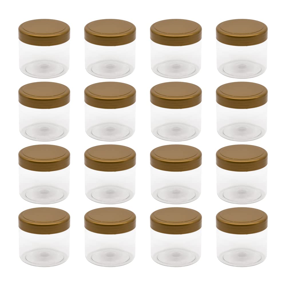 Artistic 8-Piece Clear White Plastic Jar Set - 200ml, 7cm Diameter, Frosted Gold Lid, BPA-Free, Dishwasher & Refrigerator Safe - Modern Elegant Style - Refill Jar