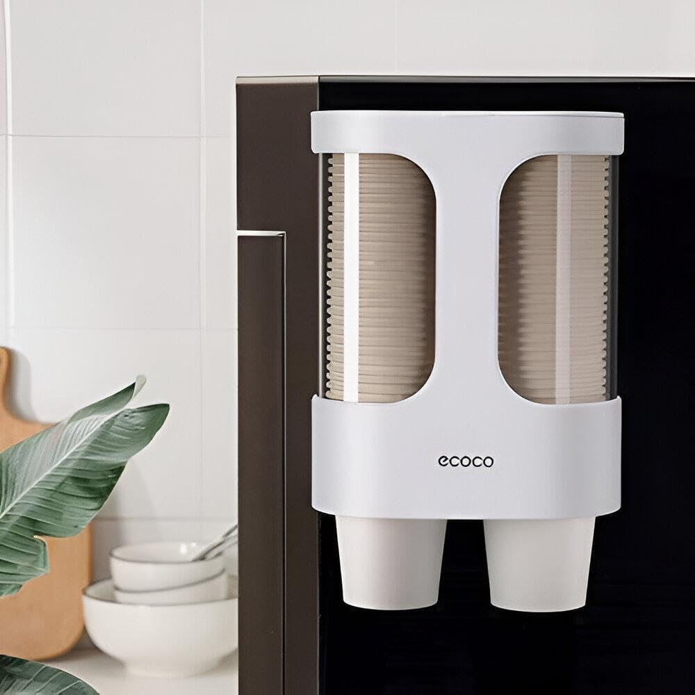 Wall Mounted Paper Cup Holder-Cup Dispenser For Water Cooler-Double Disposable Cup Holder Organizer-No Drill Hygienic Plastic Rack With Adhesive For Office Home Juice Machine - 2 Cup Racks