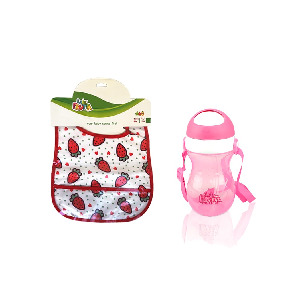 La Frutta (Sport Cup- 18+ Months -360ml & PVC Baby Bib with pocket)