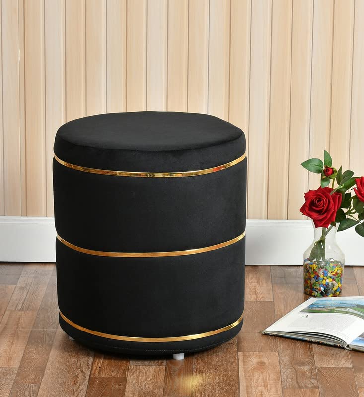 Pouffes Sitting Stool for Living Room Mudda Puffy Wooden Ottoman Stools Poof Footstool Pouf for Office Home Decor, 16x16x18 Inch, Black