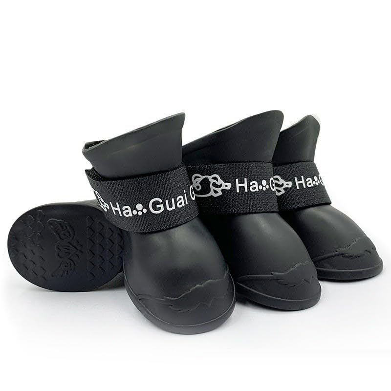 MySouqEg - Store 4Pcs Pet WaterProof Rainshoes Anti-slip Rubber Boot For Big Large and Small Dogs Cats Outdoor Boots Pet Rain Shoes For Pets (Black, M: shoe length 5.1cm/ shoe width 3.9cm)