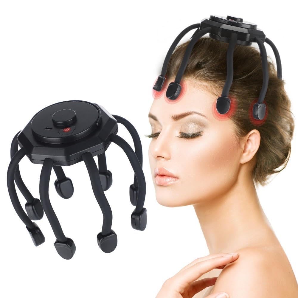 Sellastic Head Massager Vibration Machine,Portable Automatic Electric Rechargeable Handfree Octopus Massage with 3 Vibration Mode for Relaxation Stress Headache Pain Relief - 1 Year Warranty