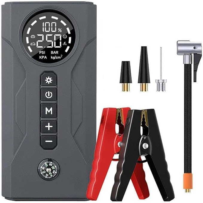 TECHZONE Portable Tire & Motorcycle Inflator – Compact Rechargeable Air Pump with LED Light & Digital Pressure Gauge for Cars, Motorcycles, Bicycles & Sports Gear