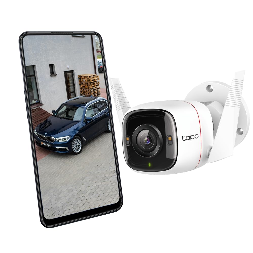 Tapo TP-Link Outdoor Security Wi-Fi Smart Camera, 4MP, Motion Detection, Starlight Night Vision, SD Card Slot, Voice Control, White, 2K HD Full colour Video, Alarm, No hub required ( C320WS)