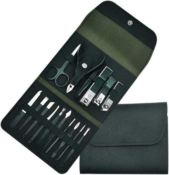 TECHZONE 16-in-1 Manicure Set – Professional Nail Care Kit for Men & Women with Stainless Steel Nail Clippers, Scissors, Tweezers & Grooming Tools in Portable Travel Case (Black)