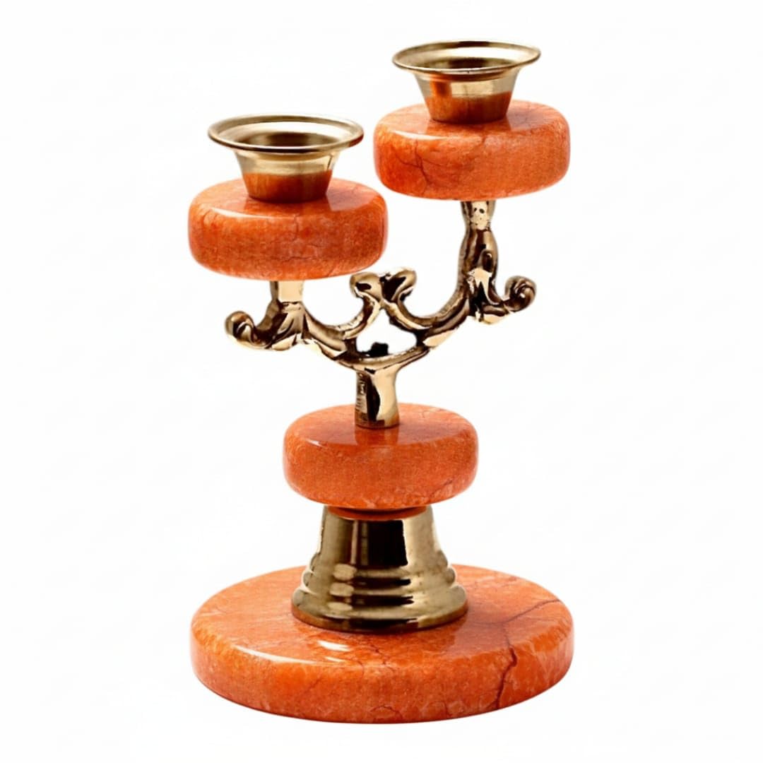 SS ANTIQUITY&MARBLE Candlestick with 2 Natural Marble and Premium Copper Candlesticks, a luxurious piece that combines classic art and modern elegance to enrich your home decor. (ORANGE)
