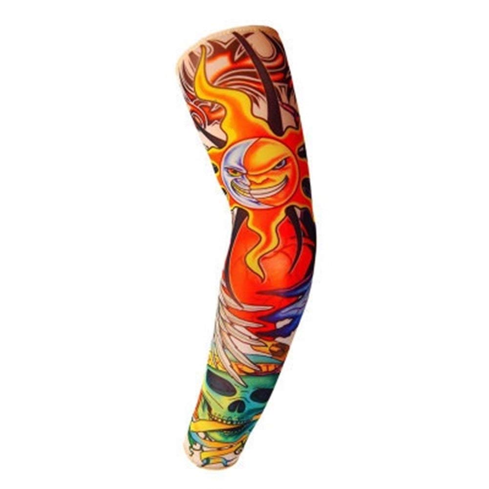 Tattoo Sleeve Printed Arm Sleeve Seamless Summer Sun Protection Warm Clothing Tattoo Sewing Outdoor Riding Seamless Cool Sleeve Warm Clothing (Color : TS 18, Size : S)