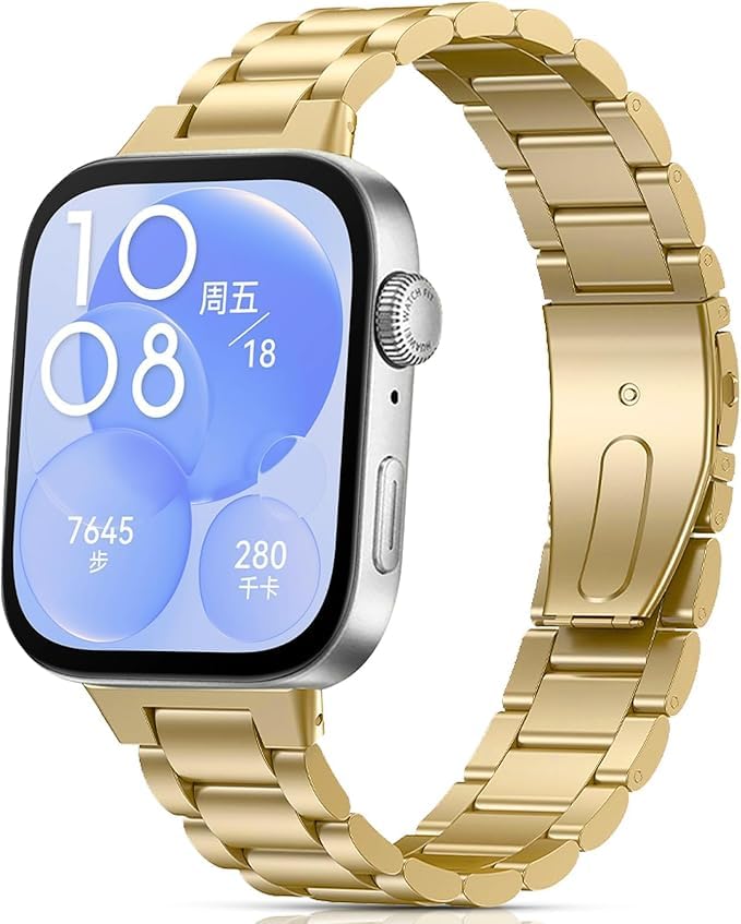 Fekra Metal Straps Compatible with Huawei Watch Fit 3/Fit 4/Fit 4 Pro Strap, Stainless Steel Replacement Band with Folding Clasp, Adjustable Replacement Bracelet Wristband
