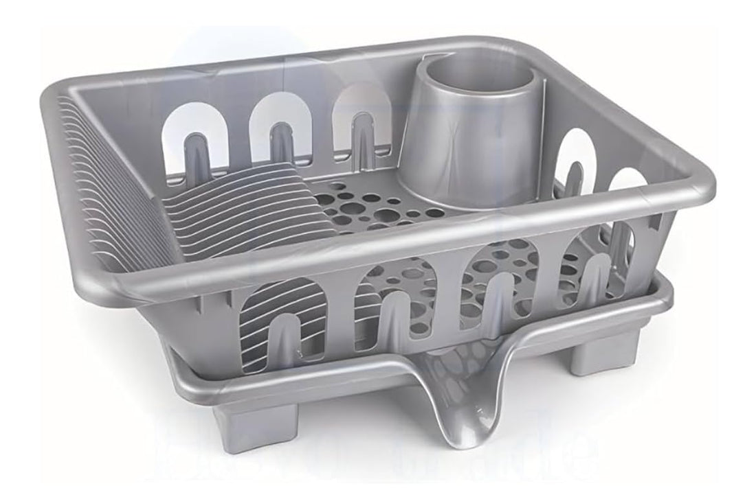 Plastic Dish Rack with Base - Sink Strainer for Kitchen - Dish Organizer Spoons and Cups (Grey)