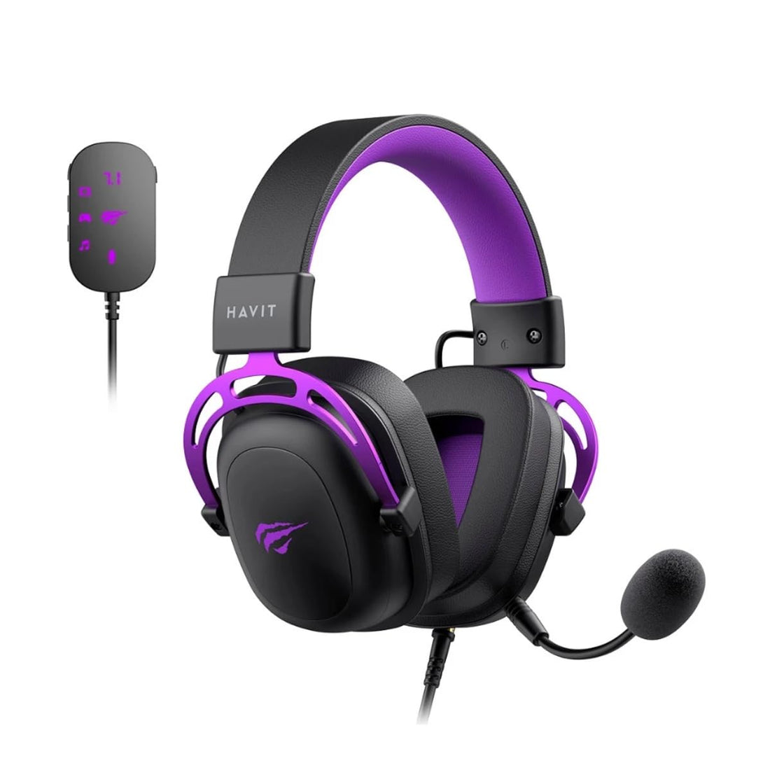 Havit H2002C+U Gaming Headset – Virtual 7.1 Surround Sound, 53mm Drivers, Detachable Noise-Canceling Microphone, USB & 3.5mm Connectivity, Comfortable Over-Ear Design – Black & Purple