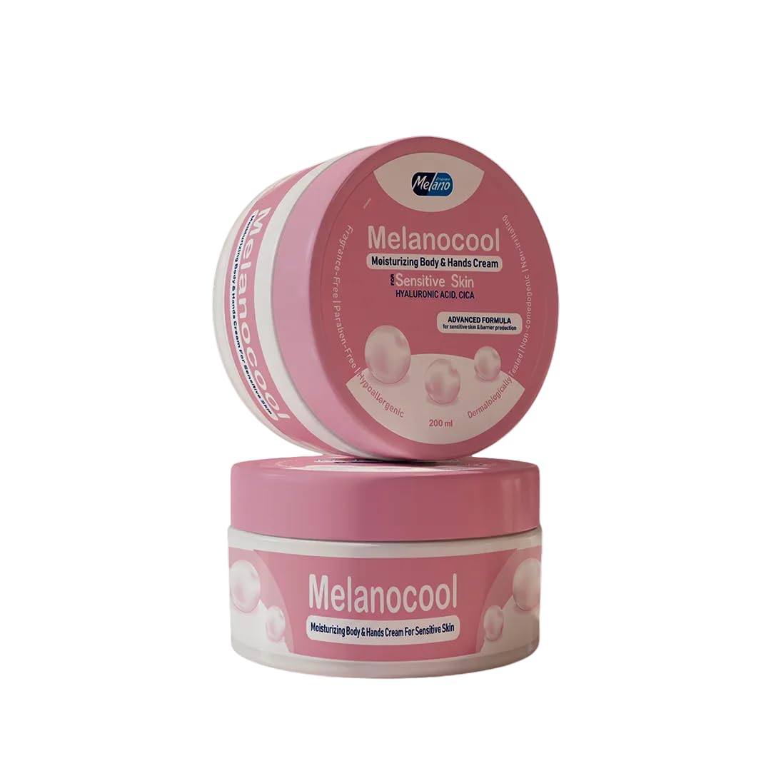 Melanocol Moisturizing Hand & Body Cream for Sensitive Skin, Hyaluronic Acid & CICA, Fragrance Free, Paraben Free, 200ml