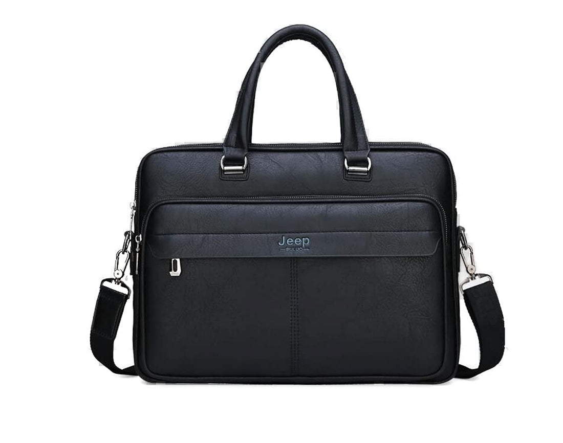Large Capacity Laptop Leather Business Bag 15" x 12" (Black)