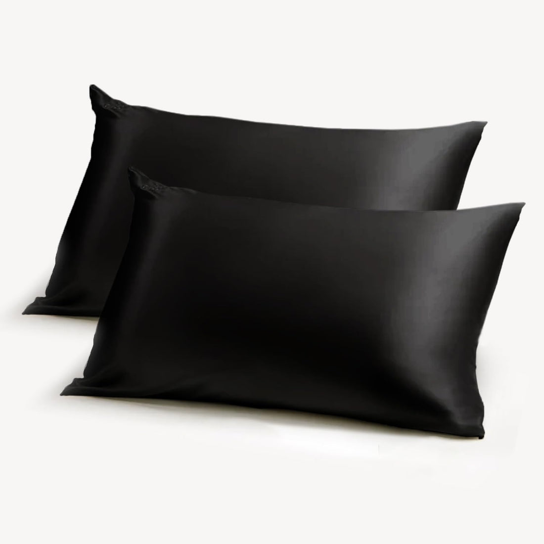 Satin Black Pillow Cases 2 Pack, Hypoallergenic Pillowcase With Envelope Closure, Soft Silk Pillowcase for Hair & Skin, Standard Size 75x50 cm