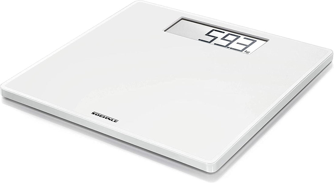 Soehnle Style Sense Safe 100 Digital Scales, Extra-Large LCD Display 3.5 cm, Bathroom Scales With Non-Slip Feet, Flat Personal Weighing Scales, White