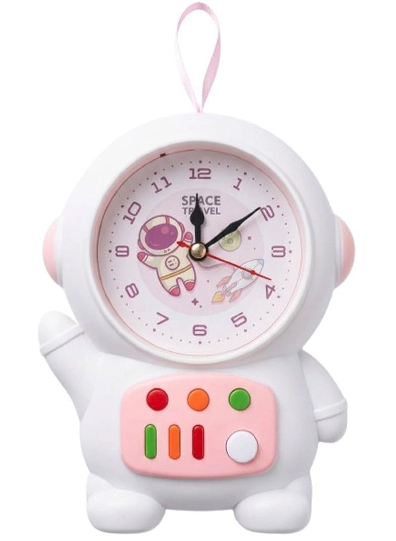 RIANZ Astronaut Night Light Alarm Clock Cute Outer Space Design with Loud Beep Alarm Soft Glow Lamp and Compact Analog Display for Kids Bedroom