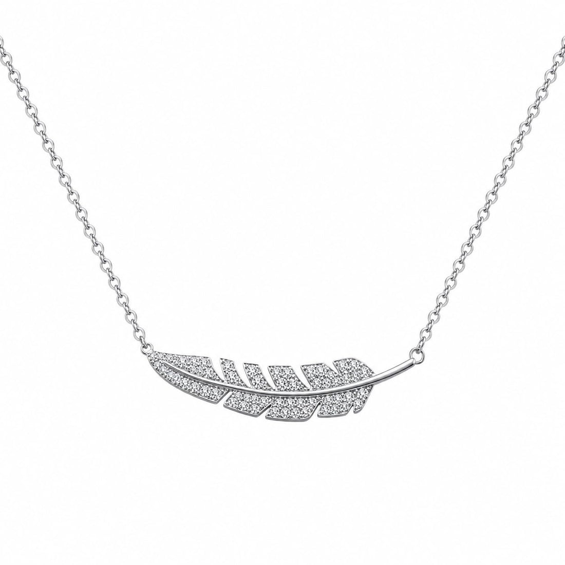 Sterling Silver Feather Necklace for Women, Cubic Zirconia Pave Leaf Pendant, Elegant Dainty Chain Jewellery Gift