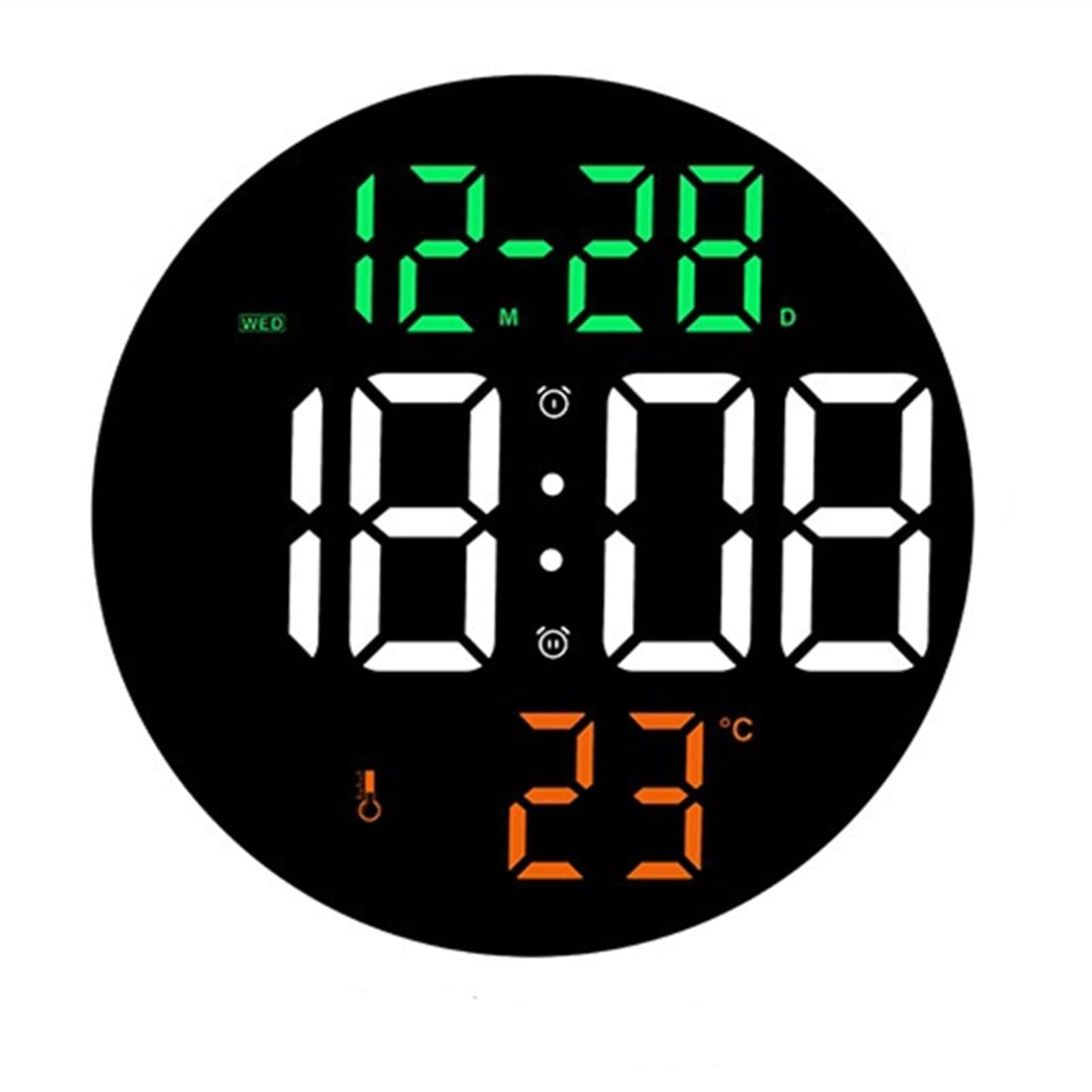 SSYA LED Digital round Clock, 9 Inch Display Calendar Wall Clock , With Alarm、temperature Extra Large LED Screen, Five Brightness Options, Wall Clock for Vision Impaired, Elderly
