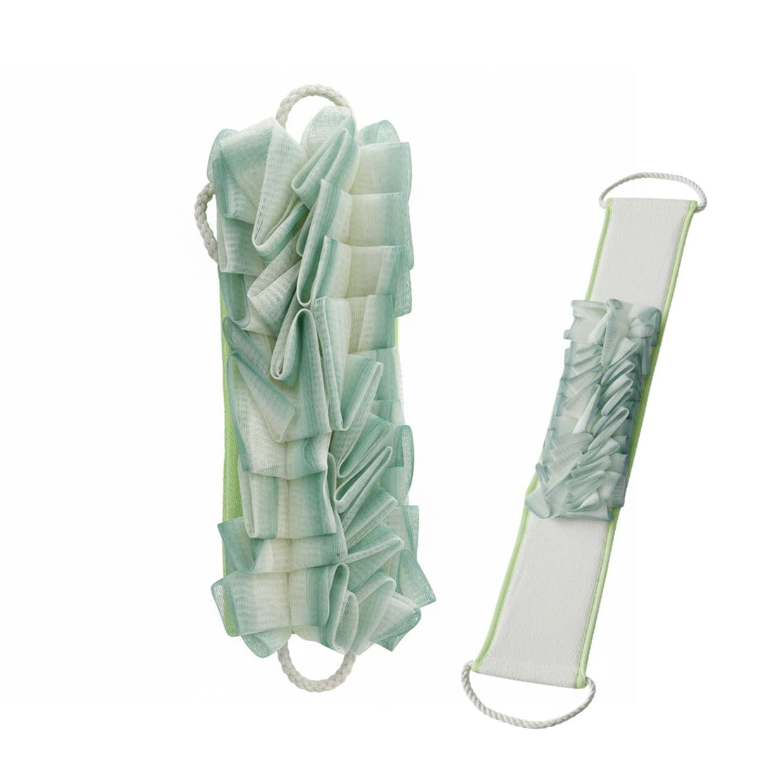 Back Scrubber for Shower, Exfoliating Bath Towel 3D, 80 Cm, Microfiber Loofah Back Washer with Long Strap, Double-sided Body Brush for Men and Women, B-629 (Green)