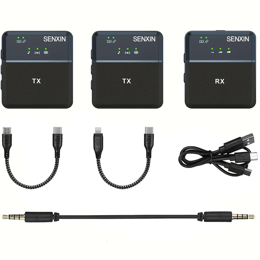 SX9 wireless microphone for PC / iPhone & USB C / camera (2 microphones 1 receiver) ultra-long life 360 ° intelligent noise reduction HD radio double vlog / live / video recording