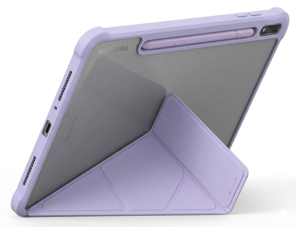 Case for Samsung Galaxy Tab S10 Lite 10.9" / S10 FE / S9 FE / S9 11 Inch Case with Built-in Pencil Holder, Clear PC Back Shockproof Trifold Tablet Cover, Feature (Lavender)