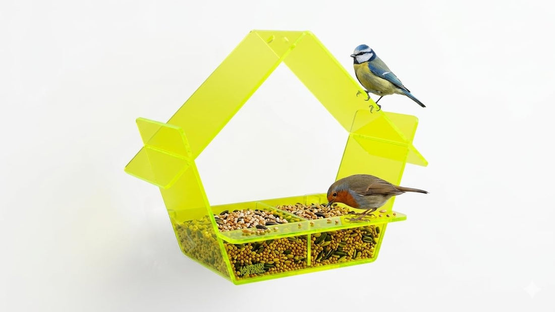 30x25x11cm Clear Acrylic Window Birdhouse with Strong Suction Cups - Weatherproof Hanging Birdhouse with Divided Seed Tray, Perfect for Close-up Bird Watching