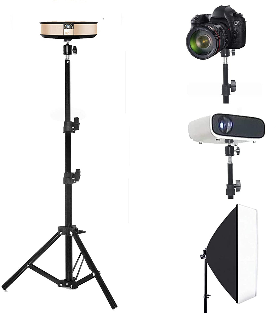 Tripod Stand, Mini Projector Stand,Lightweight Portable Projector Photography Light Stand Camera Tripod Flexibly Adjustable Height 20" to 61" Floor Stand Holder, inculded 360° Rotatable Head Ball