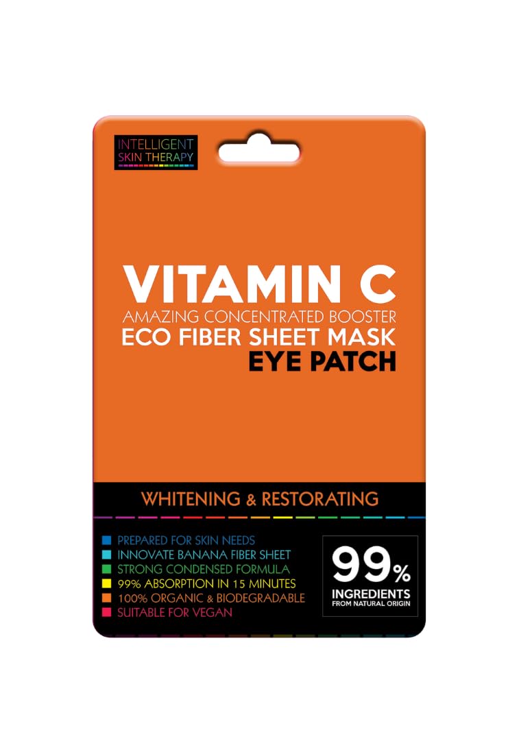 Under Eye Patches Booster Intelligent Skin Therapy - Made in EU - 100% Biodegradable Banana Fiber Sheet - Cruelty Free & 100% Vegan - Natural Formula - 1 Pair - VITAMIN C