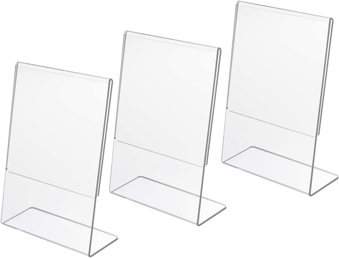 Pack of 3 Acrylic Sign Holder, A5 L Shape Clear Acrylic Sign Holder for Restaurant Shop Hotel Office Exhibition Documents Posters, Portrait Style Menu Ad Frame, Clear Picture Frame (150 * 210mm)