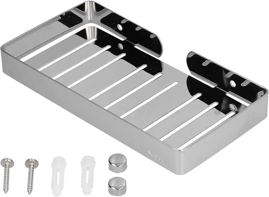Bathroom Wall Shelf Kitchen Bathroom Storage Rack (Wall Mounted Soap Holder with Screws, Elegant Soap Holder for Shower, Bathroom, Kitchen Sink .Wide Soap Dish - Silver)