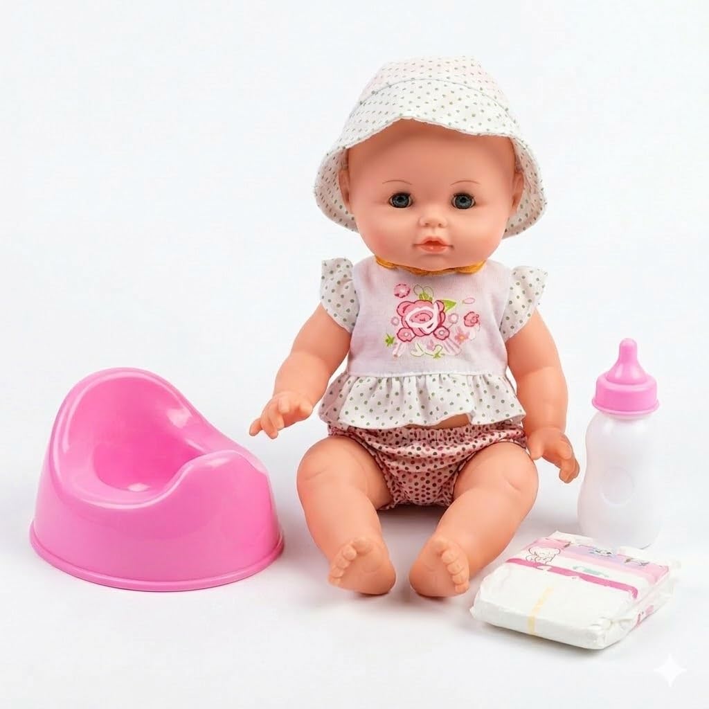 KIDSZONE Baby Drink & Wet Doll with Potty & Bottle – Interactive Potty Training Baby Doll Toy for Girls & Boys, Realistic Pretend Play Doll Set