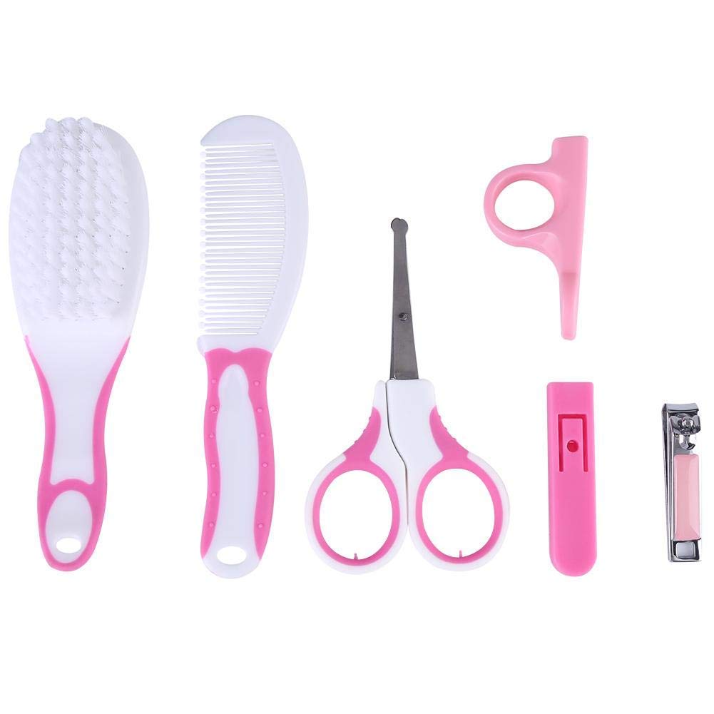 Baby Grooming Kit, 6pcs Baby Health Care Kit Nursery Care Kit Baby Health Care Set Portable, Safety Cutter Baby Hair Brush Nail Kit for Nursing Baby and Grooming (Pink)