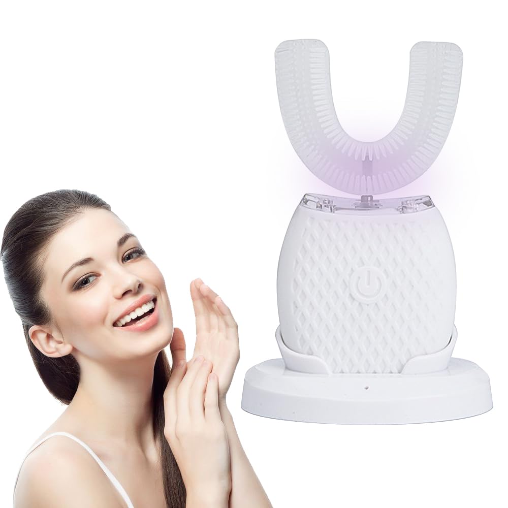 Electric Ultrasonic Toothbrush 360° Automatic Ultrasonic Toothbrushes with U-shaped Silicone Brush Heads and Timer, 3 Modes, IPX7, Wireless Charging, Ultrasonic Toothbrush for Adults