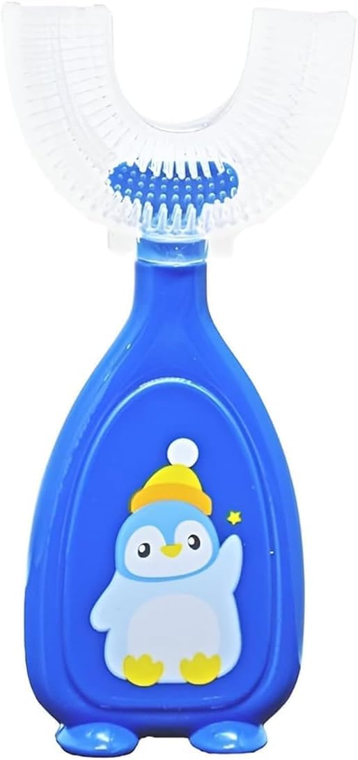 Kids Electric Toothbrush with U-Shaped Brush Head, Ages 2-6, Penguin Design, 3 Replacement Heads