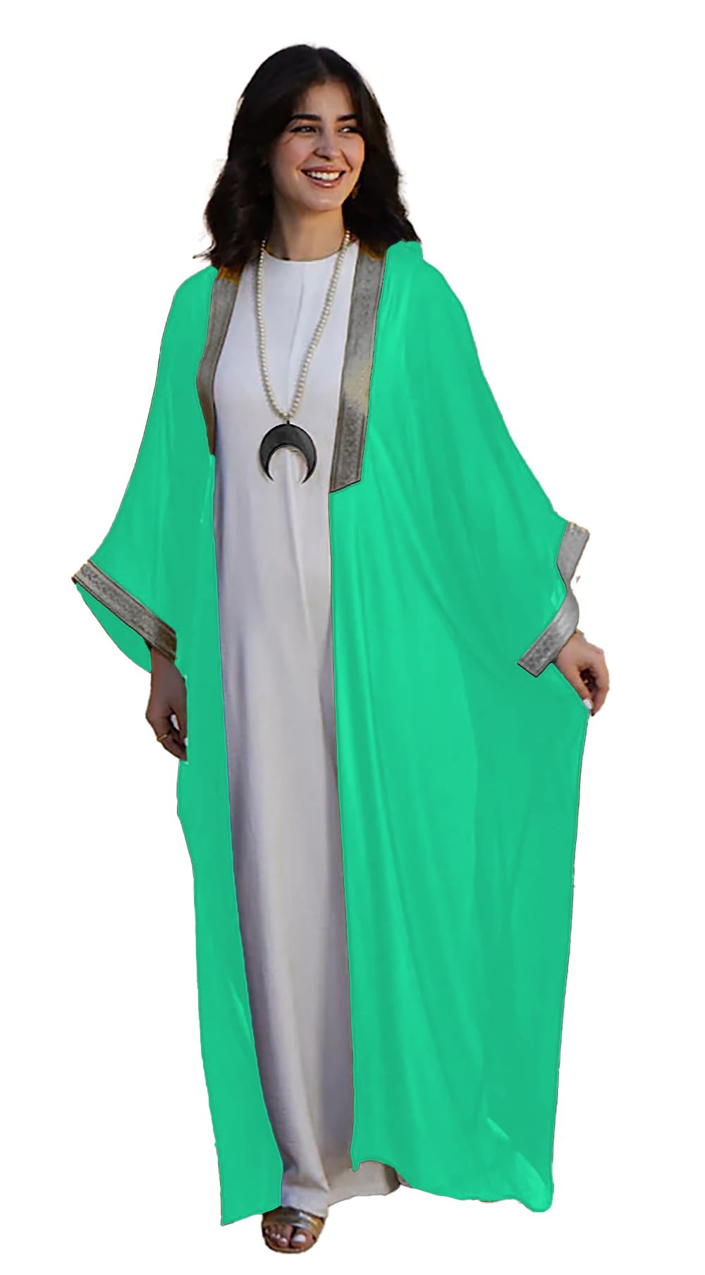 Sunset Ramadan Chiffon Abaya Kaftan Kimono Bisht inlaid with Jubeir