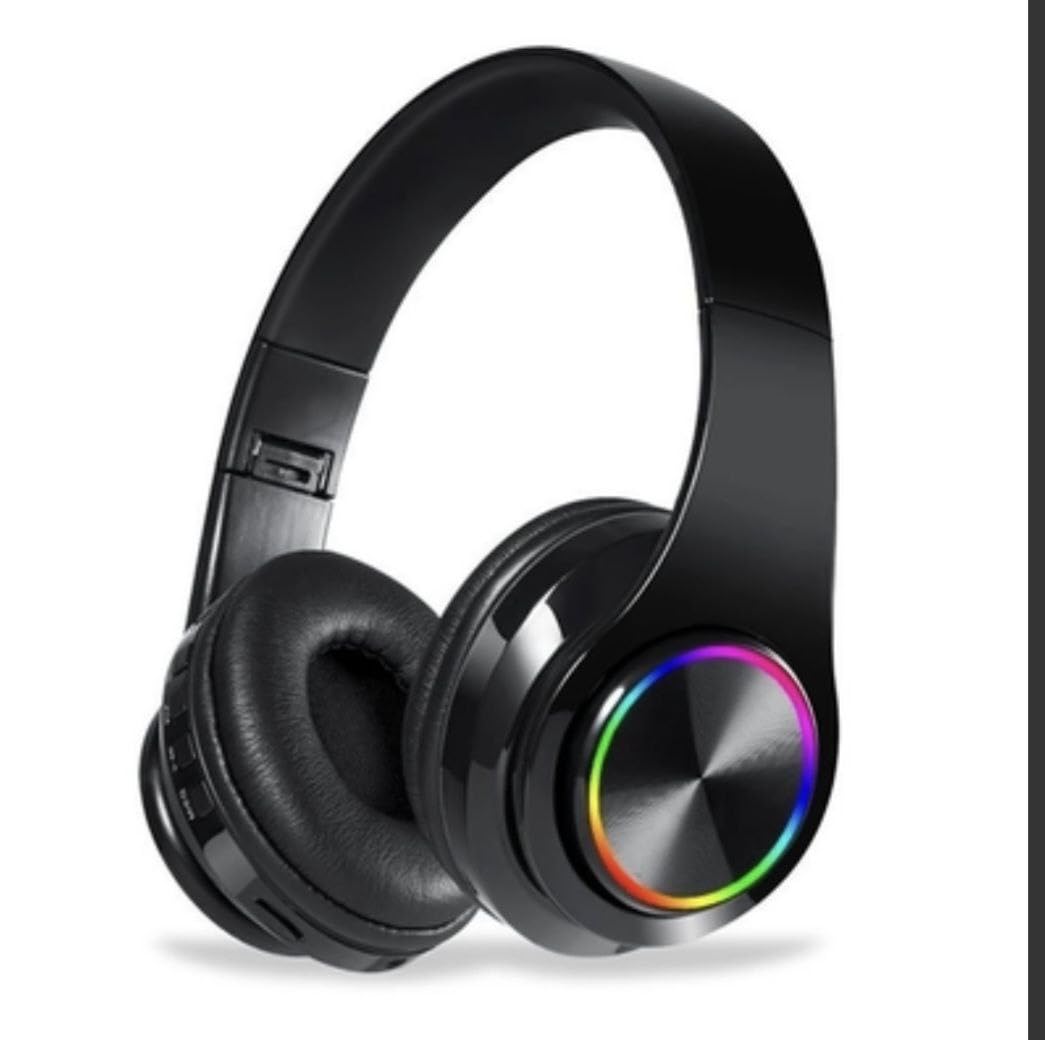 Wireless Bluetooth Headphone - with RGB lighting LED - Over Ear Stereo Music Headset with Memory Card Support, Gaming Headphones -with Built-in Microphone SD-1009 - هيدفون (Black)