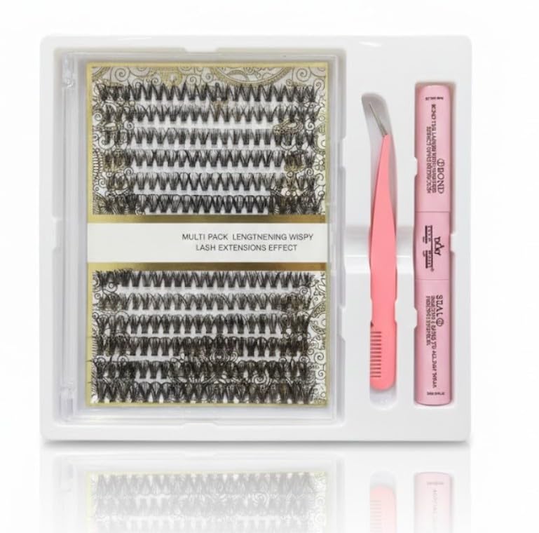 200pcs Lash Clusters Individual Lashes Eyelash Extension Kit D Curl Volume Cluster Eyelashes with Lash Bond and Seal and Lash Tweezers,Application at Home Lash Extension Kit (30p+40p-9to13mix)