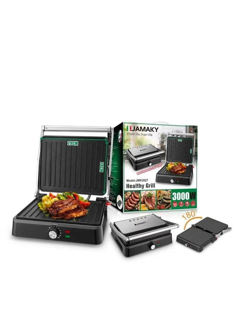 Jamaki Electric Grill 3000W Easy to Use, Suitable Non-Stick Coating and Heat Insulation Handle - JMK-2027 Italian Made